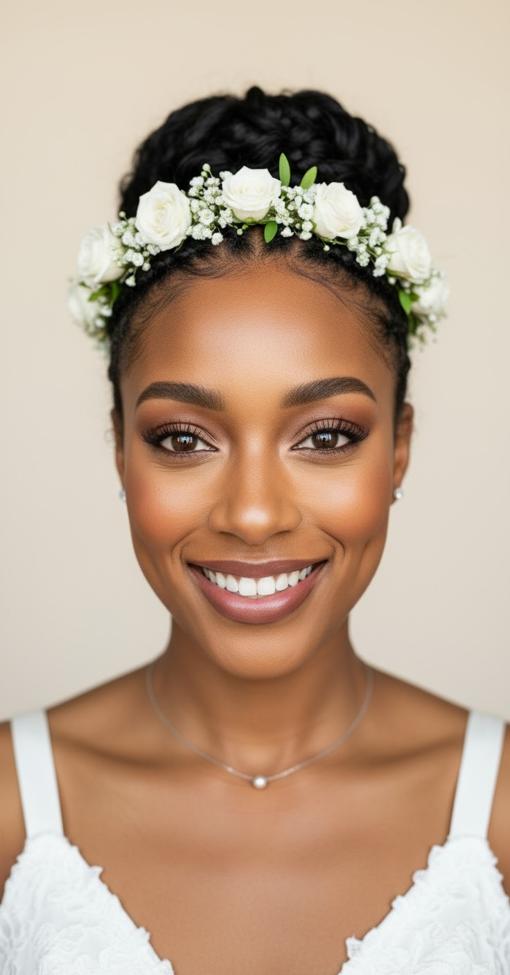 After Bridal Updo With Flower Crown